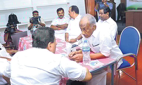 UDF sub-committee members holding discussion with P J Joseph faction  leaders at the DCC office in Kottayam on Tuesday | Vishnu Prathap