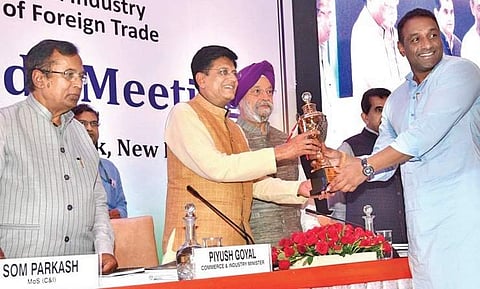 Industries Minister Gautham Reddy receives 3rd prize in Logistics Ease Across Different States index from Union Minister Piyush Goyal in Delhi I Express