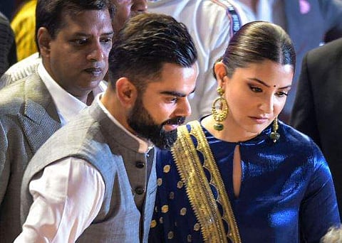 Indian cricket team Captain Virat Kohli with his wife and Bollywood actor Anushka Sharma. (Photo | PTI)