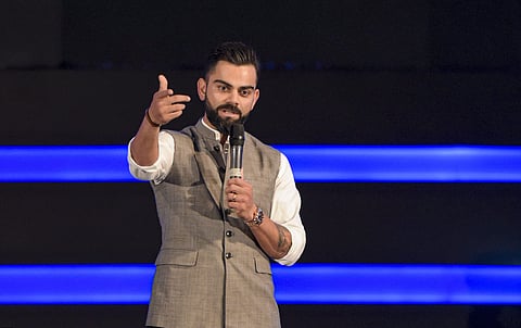 Indian cricket team Captain Virat Kohli addresses after the Delhi and District Cricket Association DDCA unveiled a new pavilion stand bearing his name in recognition of his contribution to the game at newly-renamed 'Arun Jaitley Stadium' in New Delhi Thur