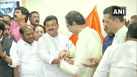 Nationalist Congress Party (NCP) leader & MLA from Guhagar, Bhaskar Jadhav joins Shiv Sena. (Photo| ANI)