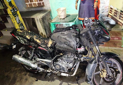 Bike torched by miscreants (Photo |EPS)