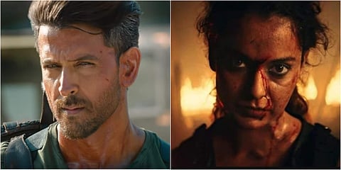 Hrithik Roshan in 'War'; Kangana Ranaut in 'Dhaakad'.