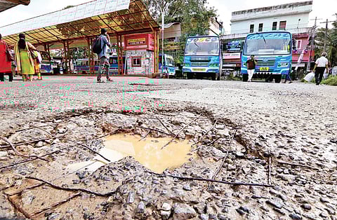 A huge pothole at the exit road from the Tripunithura bus stand  Arun Angela