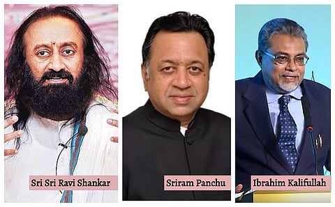 Ayodhya dispute mediation panel -Sri Sri Ravi Shankar, senior advocate Sriram Panchu and Justice FM Kaliifullah (Photo | Youtube screen grabs)