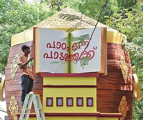 Artists preparing a float on Tagore Theatre premises in Thiruvananathapuram  on Sunday. The float is to be paraded in the cultural procession, which is to be taken out as part of the finale of the Onam celebrations I B P Deepu