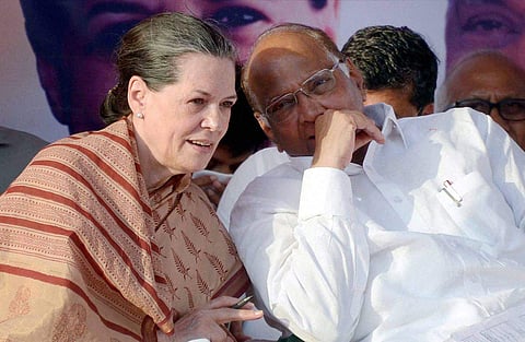 Congress president Sonia Gandhi with NCP chief Sharad Pawar. (File photo | PTI)
