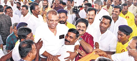 Bharat Dharma Jana Sena president Thushar Vellappally being accorded a reception by workers and leaders of the party in Kochi on Sunday (Photo |EPS)