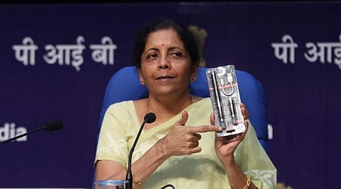 Union Finance Minister Nirmala Sitharaman announcing the Cabinet decision to ban e-cigarettes during a press briefing in New Delhi. (Photo | Shekhar Yadav/EPS)