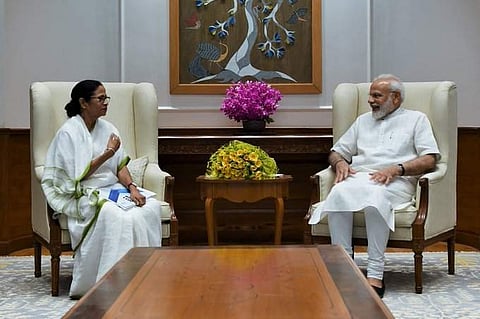 West Bengal Chief Minister Mamata Banerjee with Prime Minister Narendra Modi in New Delhi. (Photo| Twitter/PMO)