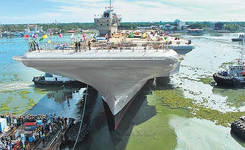 Under-construction indigenous aircraft carrier Vikrant at Cochin Shipyard