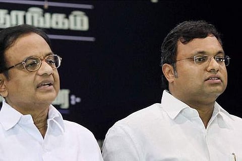 Former Union Minister P Chidambaram and his son Karti Chidambaram (File Photo | PTI)