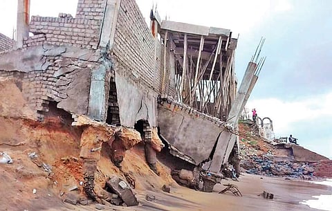 Damaged toilet complex at Gopalpur-on-sea on Sunday. (Photo | EPS)