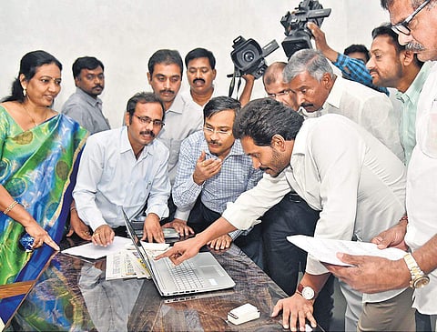Chief Minister YS Jagan Mohan Reddy releases Village/Ward Secretaries examination results at his camp office in Tadepalli on Thursday I Express