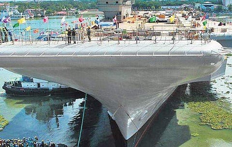 Under-construction indigenous aircraft carrier Vikrant at Cochin Shipyard