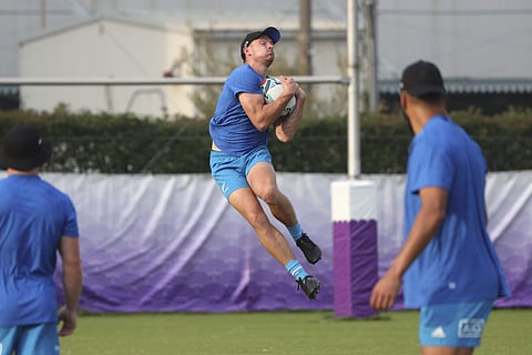 New Zealand All Blacks players train during their captain's run prior to the Rugby World Cup in Tokyo. (Photo | AP)