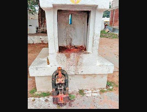 Displaced Garuda idol at the ancient Venkateswara temple (Photo |EPS)