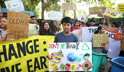 Throughout the world Friday, young people banded together to demand that world leaders headed to a United Nations summit in New York step up their efforts to combat climate change. IN PIC: A scene from the protest organised in New Delhi. (Photo | Shekhar Yadav, EPS)