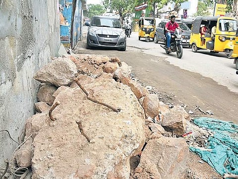 Some parts of the broken roads are used to park vehicles   P Jawahar