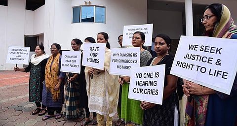 Residents of Maradu Holy Faith H2O apartments staging a hunger strike (Photo | Albin Mathew, EPS)