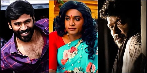 (From left to right) Dhanush in 'Vadda Chennai', Vijay Sethupathi IN 'Super Deluxe', Parthiban in 'Oththa Seruppu size 7'