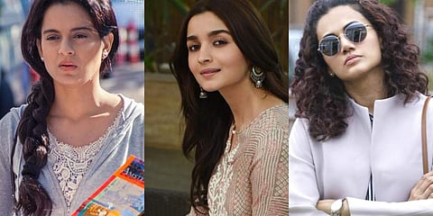 Bollywood actors Kangana Ranaut, Alia Bhatt, Taapsee Pannu (Photo | YouTube Screengrab)