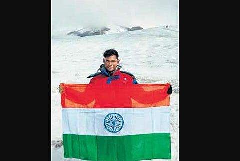 Bhujang Rao at the summit of Mount Elbrus in Europe. I ( Photo | EPS )