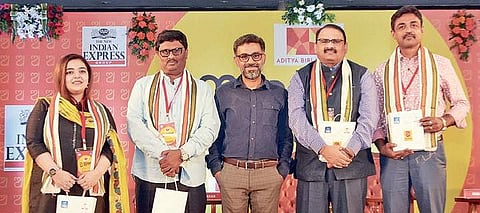 Deputy Resident Editor of TNIE Siba Mohanty with writers Tarab Khan, Gourahari Das, Debashis Panigrahi and Saqti Mohanty at a session on Odia literature. I ( Photo | EPS )