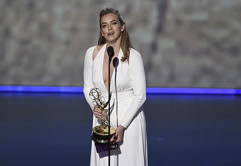 Jodie Comer accepts the award for outstanding lead actress in a drama series for 'Killing Eve' at the 71st Primetime Emmy Awards. (Photo | AP)