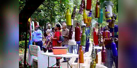 Grandparents engage in activities at the art session. (Photo | Pandarinath B, EPS)