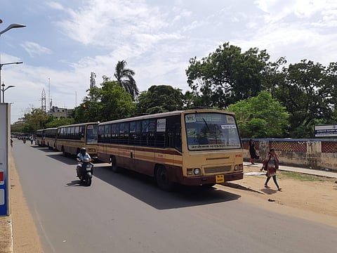 MTC buses lined up near Ambattur bus stand (Photo | OD, Bechu S)