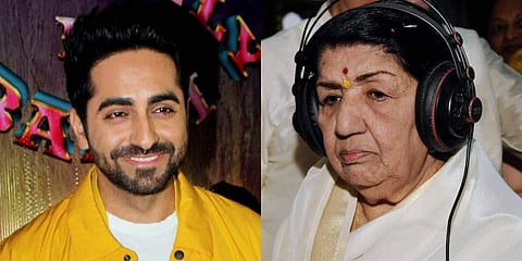 Bollywood actor-singer Ayushmann Khurrana and singer Lata Mangeshkar (Photo | PTI)