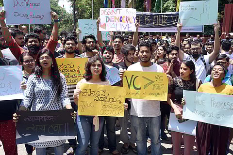 NLSIU students boycotted their exams on Monday. (Photo | Nagaraja Gadekal, EPS)