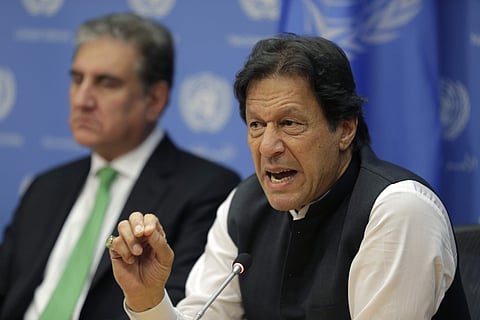 Imran Khan, Prime Minister of Pakistan, speaks to reporters during a news conference at United Nations headquarters Tuesday, Sept. 24, 2019. | (Photo | AP)
