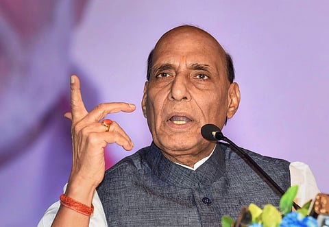 Union Defence Minister Rajnath Singh speaking at an event. (Photo | PTI)