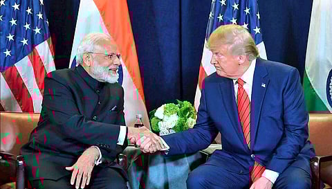 US President Donald Trump meets with Prime Minister Narendra Modi at the United Nations General Assembly. (Photo| PTI)