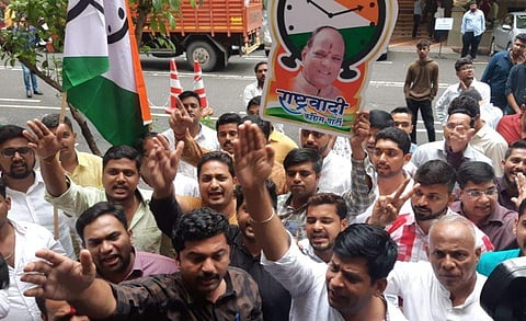 NCP's youth wing staged a protest outside the Enforcement Directorate office, Mumbai. (Photo | Twitter/@NCPspeaks)