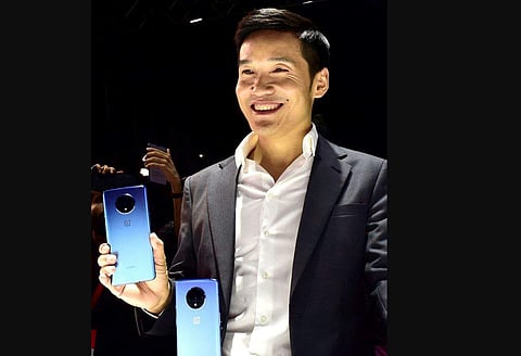 Chief Executive Officer of OnePlus Pete Lau during the launch of OnePlus 7T smartphone. (Photo| PTI)
