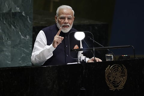 PM Narendra Modi speaks at UNGA. (Photo | AP)
