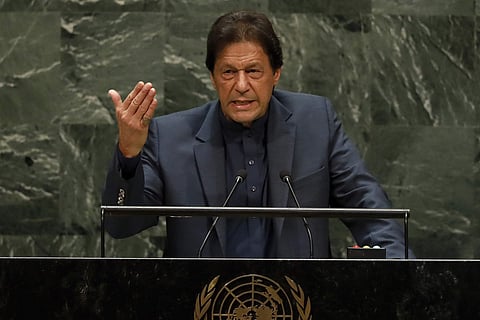 Pakistan Prime Minister Imran Khan at UNGA. (Photo| AP)