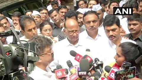 NCP chief Sharad Pawar speaking with the media persons in Mumbai. (Photo | ANI/Twitter)