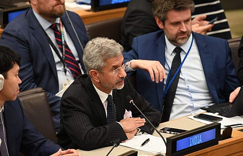 Minister of External Affairs, S Jaishankar speaking at a SAARC meet in New York. (Photo | Twitter)