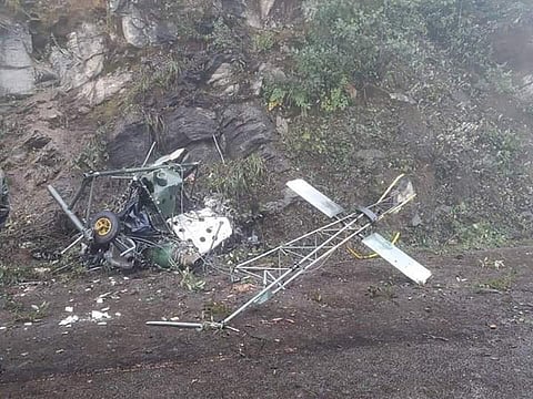 The mangled remains of the Indian Army helicopter Cheetah that crashed in Bhutan on Friday afternoon. (Photo | EPS)
