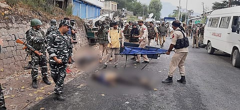 Army CRPF and Police jawans after an encounter with the terrorists at Batote in Ramban district of Jammu and Kashmir. (Photo | PTI)