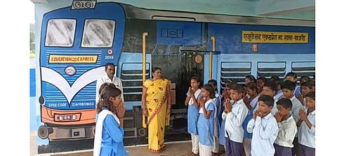 The school staff pooled their money to remodel the school into “Khajari junction” railway station. (Photo | EPS)