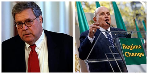 US Attorney General William Barr (L) and Trump's personal lawyer Rudy Giuliani. | (File | AP)