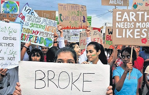 Climate change protest in Hyderabad. Image is used for representational purposes. (Photo |EPS)