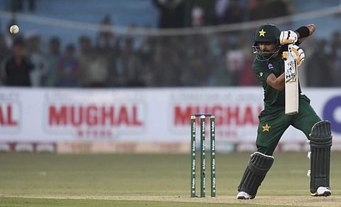 Pakistan's batsman Babar Azam plays a shot during the second one day international (ODI) cricket match between Pakistan and Sri Lanka at the National Cricket Stadium in Karachi. (Photo | AFP)