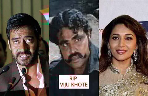 A string of Bollywood celebrities such as Rishi Kapoor, Madhuri Dixit Nene and Ajay Devgn have mourned the death of veteran actor Viju Khote, who passed away aged 78.  (Photo | PTI and YouTube Screengrab)