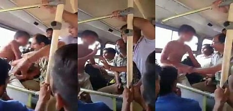 In the video, which was posted on Twitter on Tuesday, the people in the moving bus are seen arguing with the teenager. (Photo | Twitter)